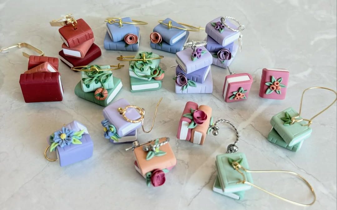 collection of book earrings