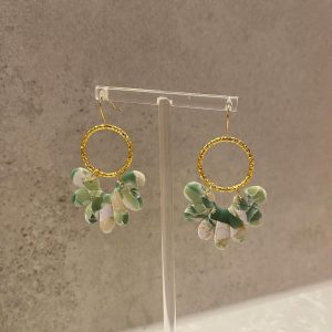 fanned green and gold marbled earrings