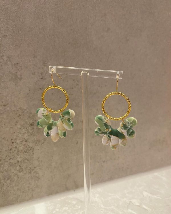 fanned green and gold marbled earrings