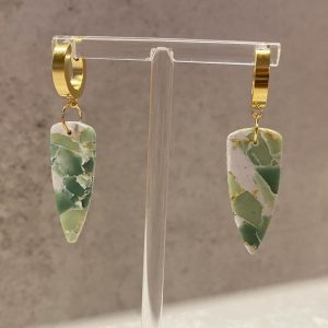 triangular green and gold marbled earrings