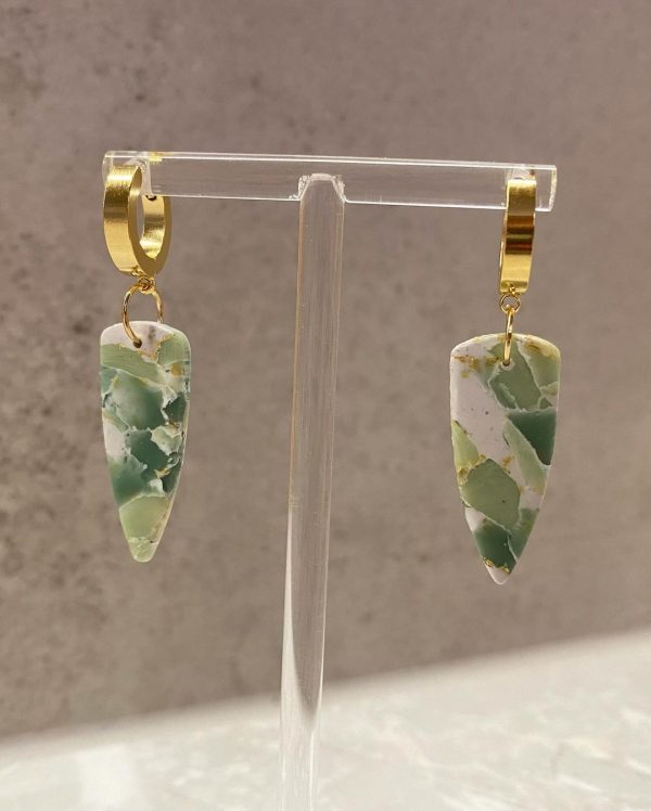 triangular green and gold marbled earrings