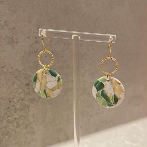circular green and gold marbled earrings