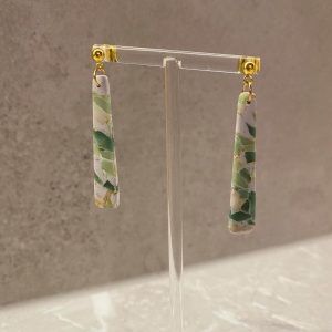 columnar green and gold marbled earrings