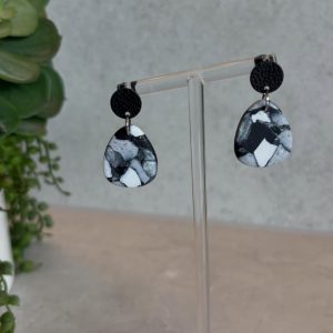 circular black and white granite earrings