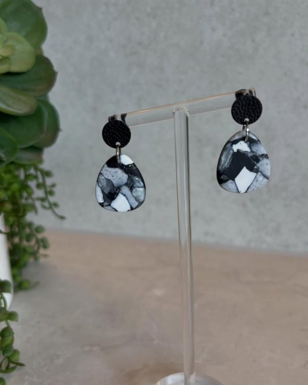 circular black and white granite earrings