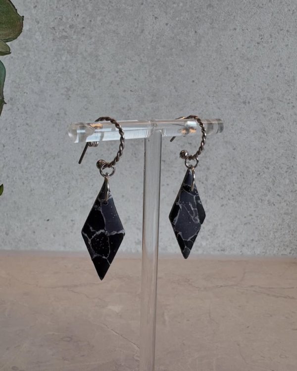 Diamond black granite earrings