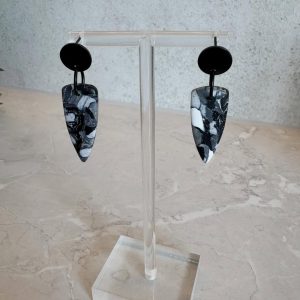 pointed black and white granite earrings