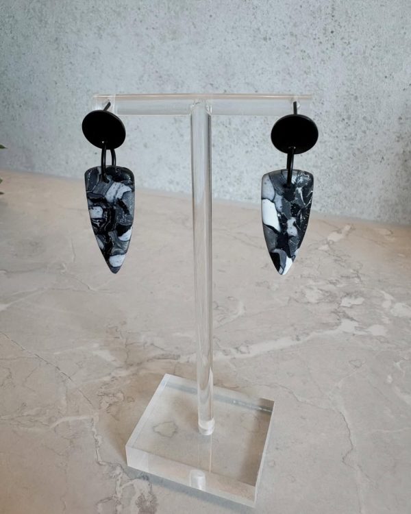 pointed black and white granite earrings