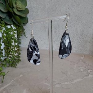 Organic shaped black and white marbled earrings